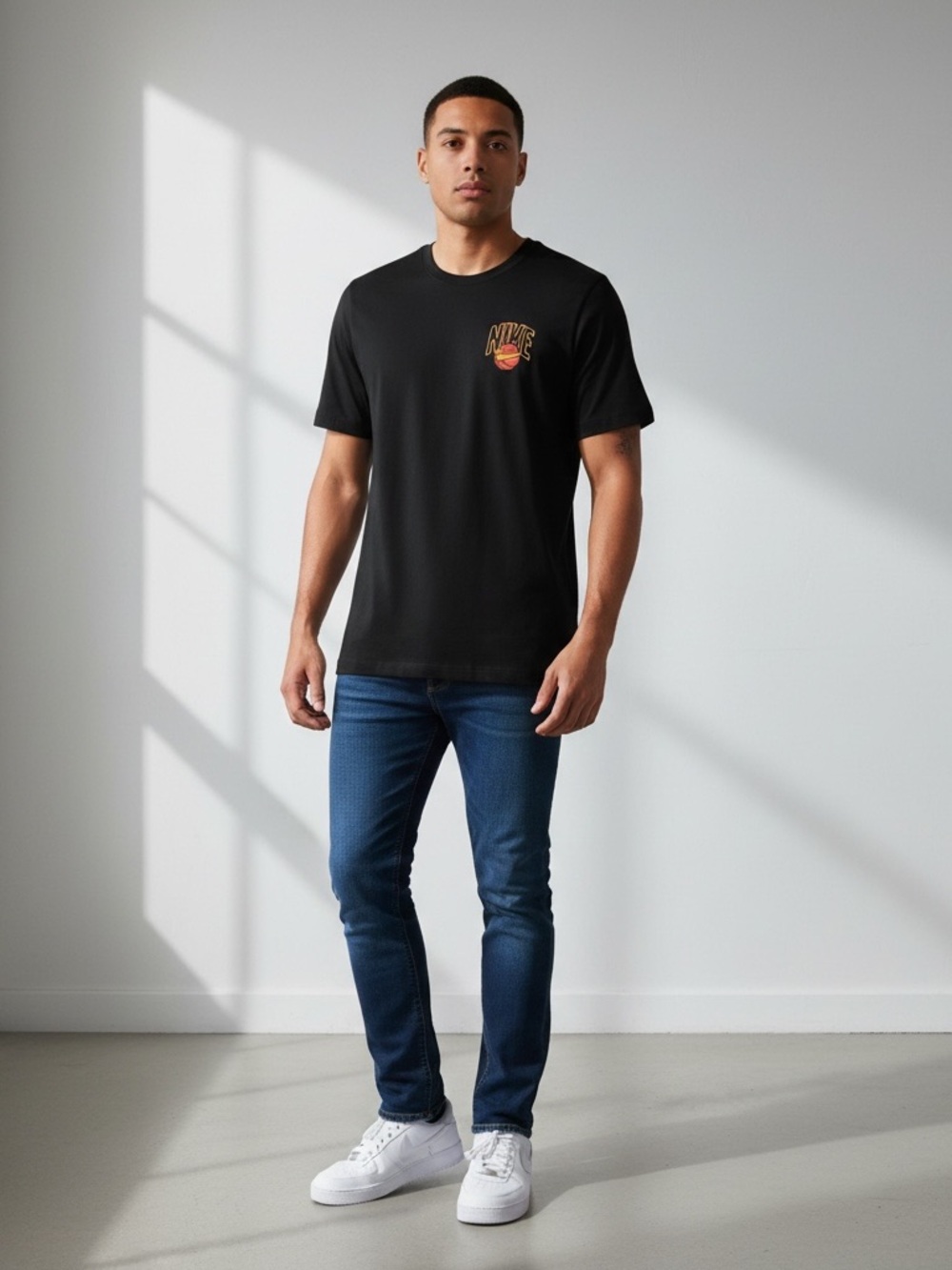 nike men's loose fit t shirt Large Black Logo Printed Running Gym Training Sport